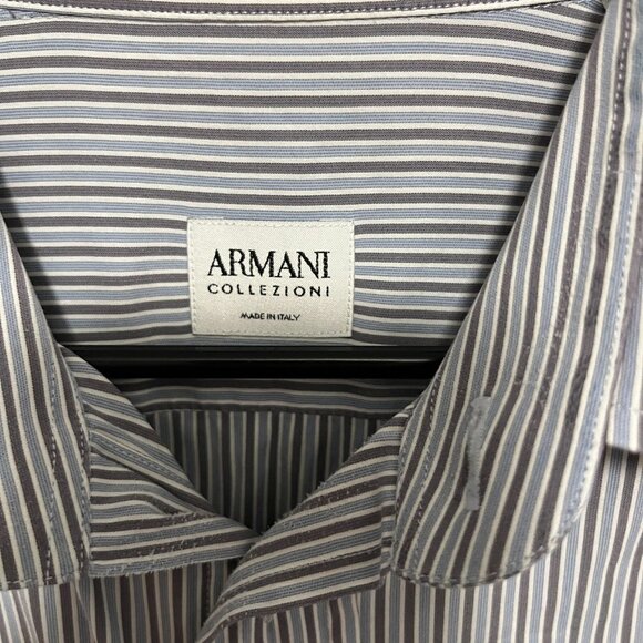 Armani Collezioni Stripped Button Shirt Men's Size 43 17 Large Made In Italy - Picture 2 of 7